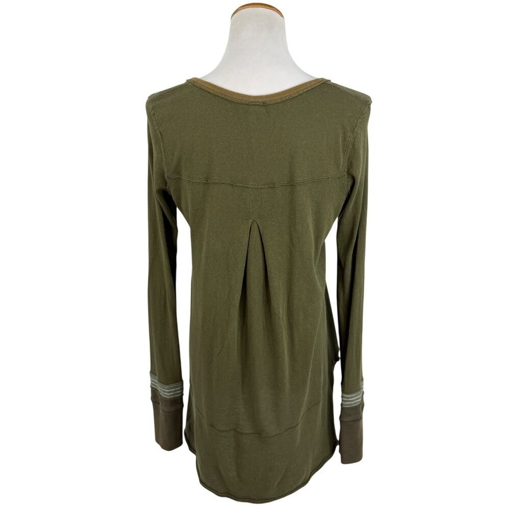 Free People Olive Green Long Sleeve Relaxed Henley Top | Boho Cottagecore Indie - Picture 8 of 16